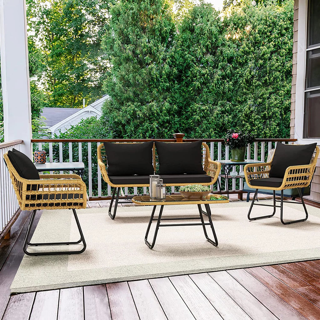 4-Piece Wicker Outdoor Bistro Set with Cushions and Metal Table L867