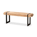 Natural Brown Wood and Black Metal Bench Y2407