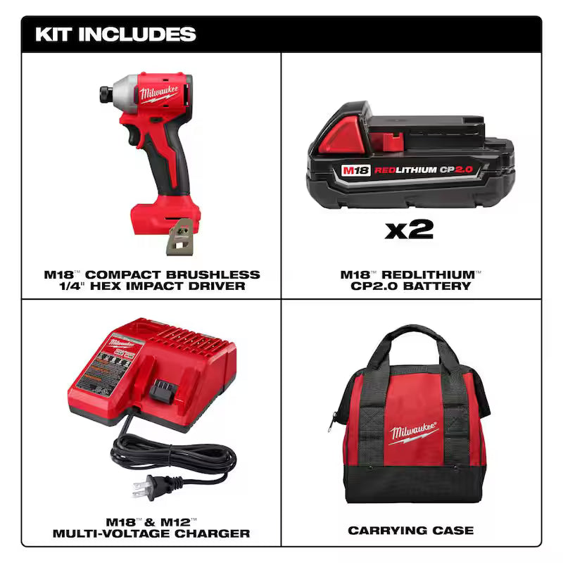 18V Brushless Cordless 1/4 in. Impact Driver Kit with 2.0 Ah Batteries and Charger N50735