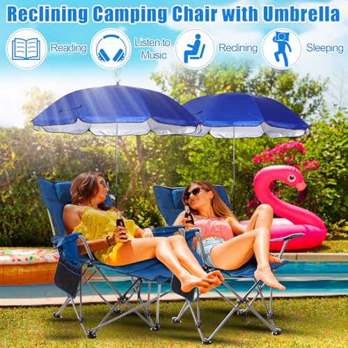 2 Set Folding Camping Chair with Umbrella and Foot Rest N654