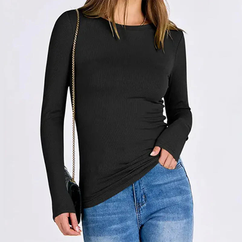Long Sleeve Rib Knit Slim Fit Tee D900547