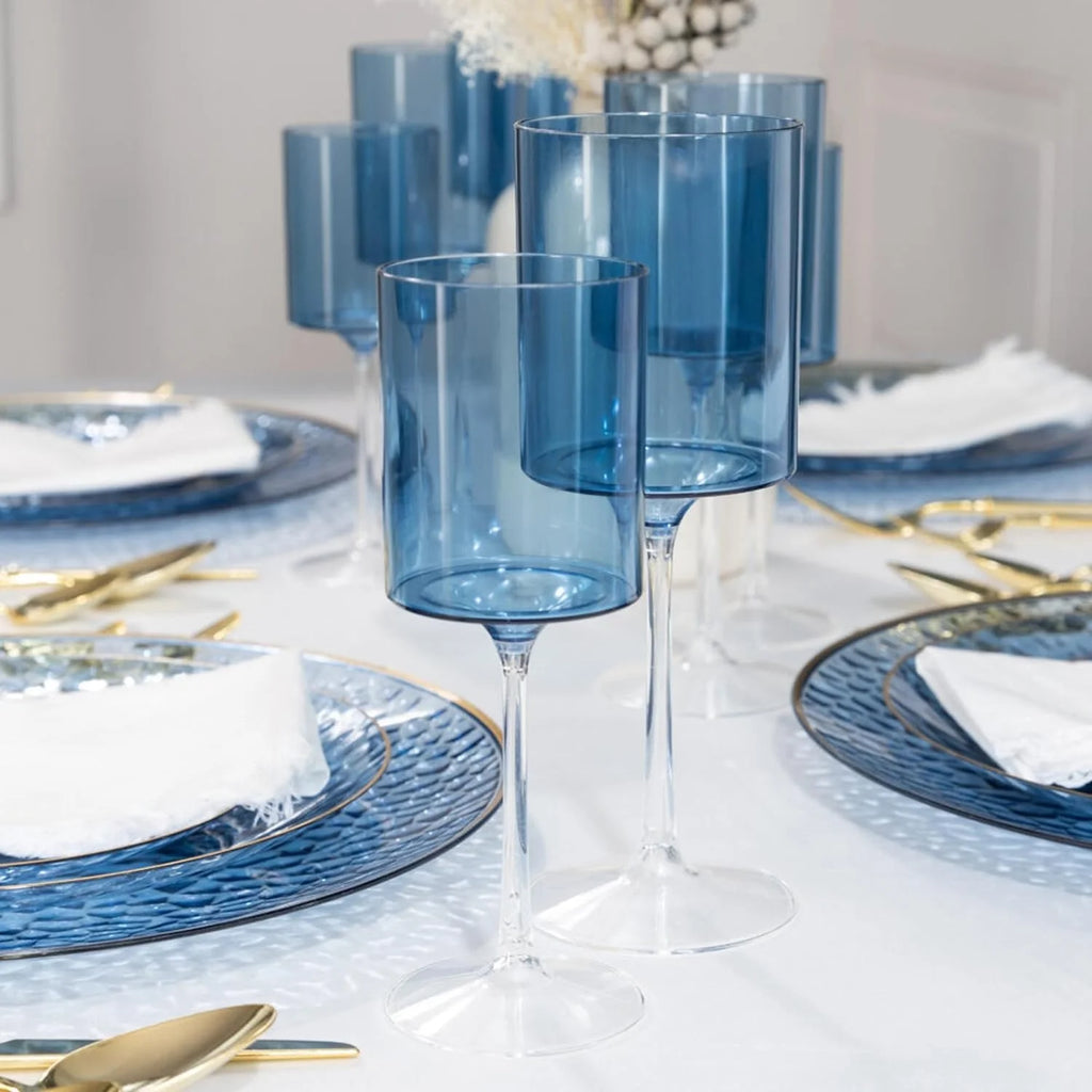 Blue 9 oz Plastic Wine Glasses V5042