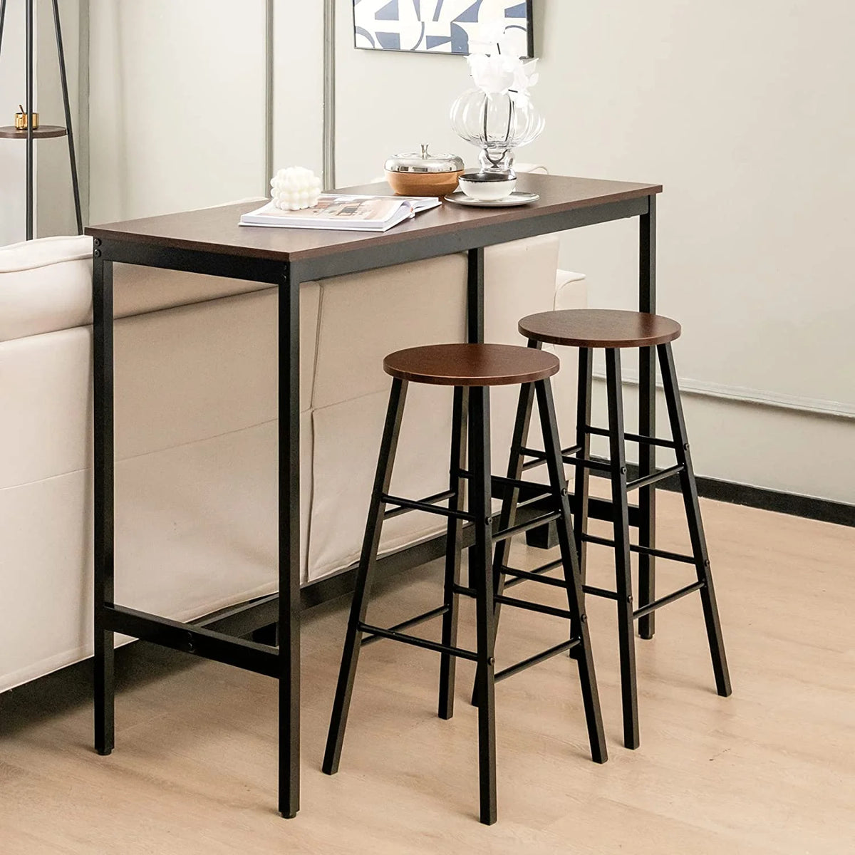 3-Piece Counter Height Table Set with 2 Round Stools Black I983075