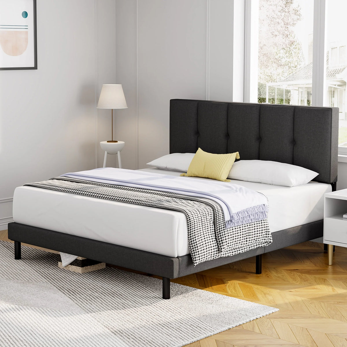 Queen Size Fabric Upholstered Platform Bed Frame E29204