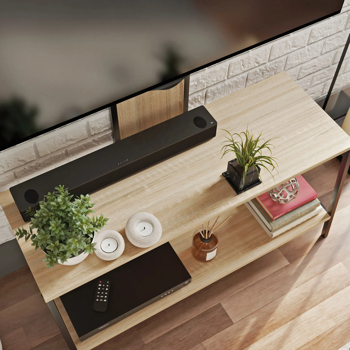 Wood & Metal 2-Shelf TV Stand with Mount Y7574