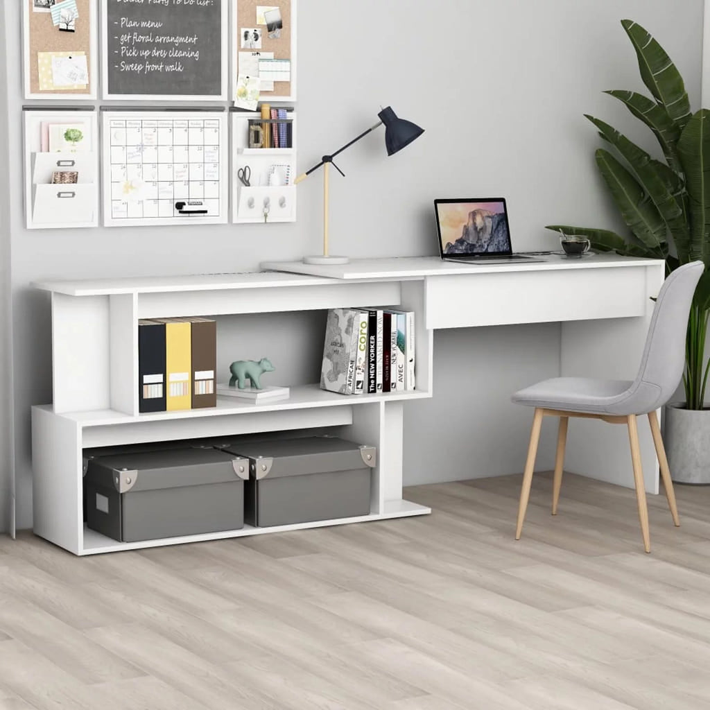 White Engineered Wood Corner Desk T6808