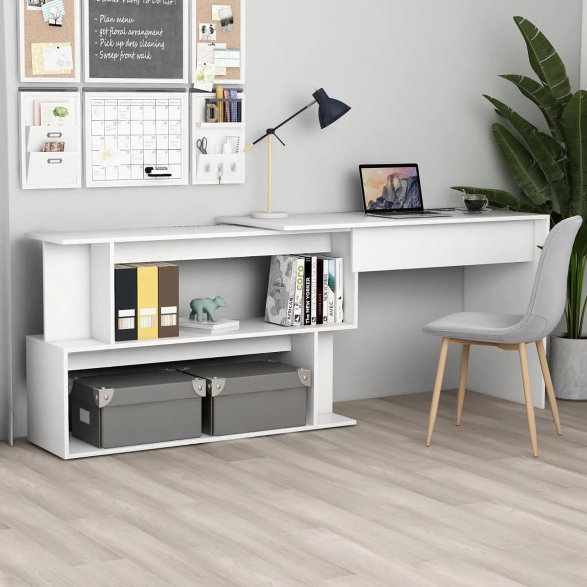 White Engineered Wood Corner Desk T6808