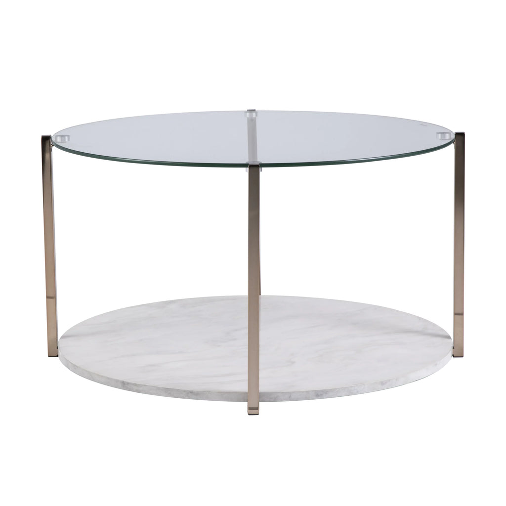 Modern Faux Marble and Glass Top Round Coffee Table B8870