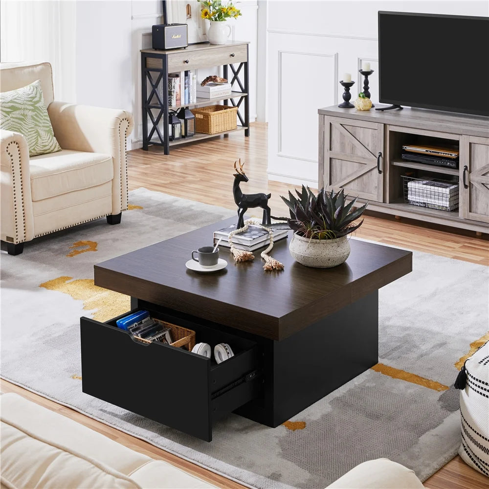 Rustic Wooden Square Coffee Table with 2 Drawers R600