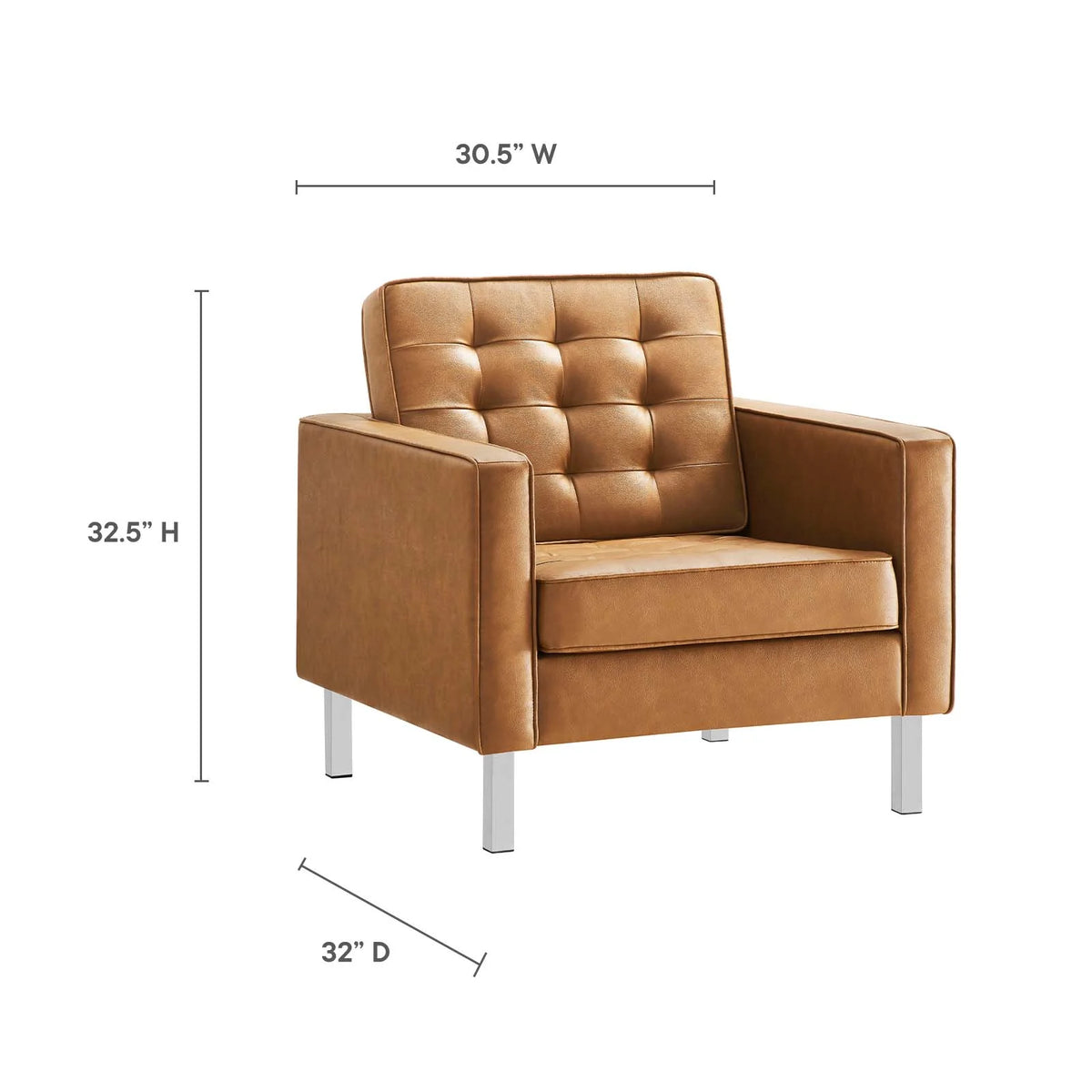 Silver Tan Tufted Vegan Leather Armchair and Ottoman Set Y34689