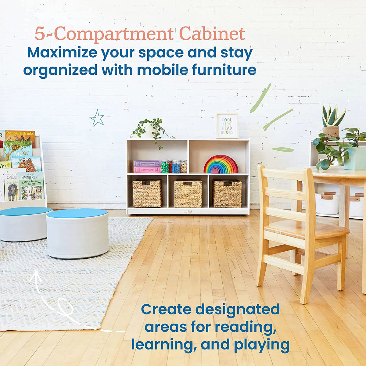 5-Compartment Mobile Storage Cabinet White Wash Z77817
