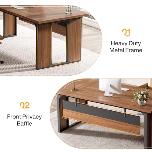 L-Shaped Executive Desk with Drawers Cabinet and Storage Shelves V749057