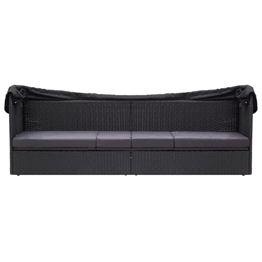 Black Poly Rattan Sun Lounger with Canopy and Cushion P5403