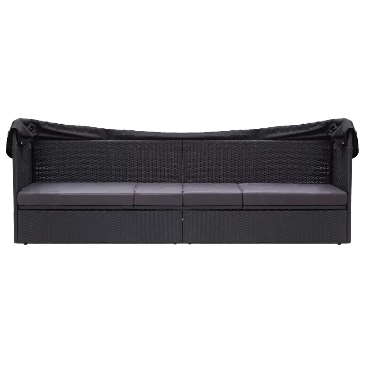 Black Poly Rattan Sun Lounger with Canopy and Cushion P5403