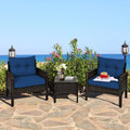 3 Pcs Rattan Patio Conversation Set with Navy Cushions J43316