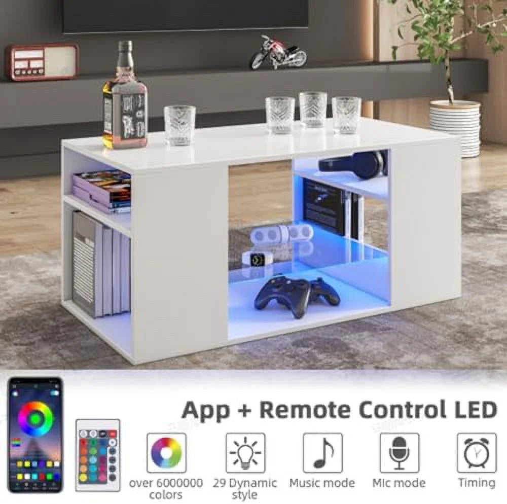 LED Coffee Table with 3 Tiers High Gloss White A876180
