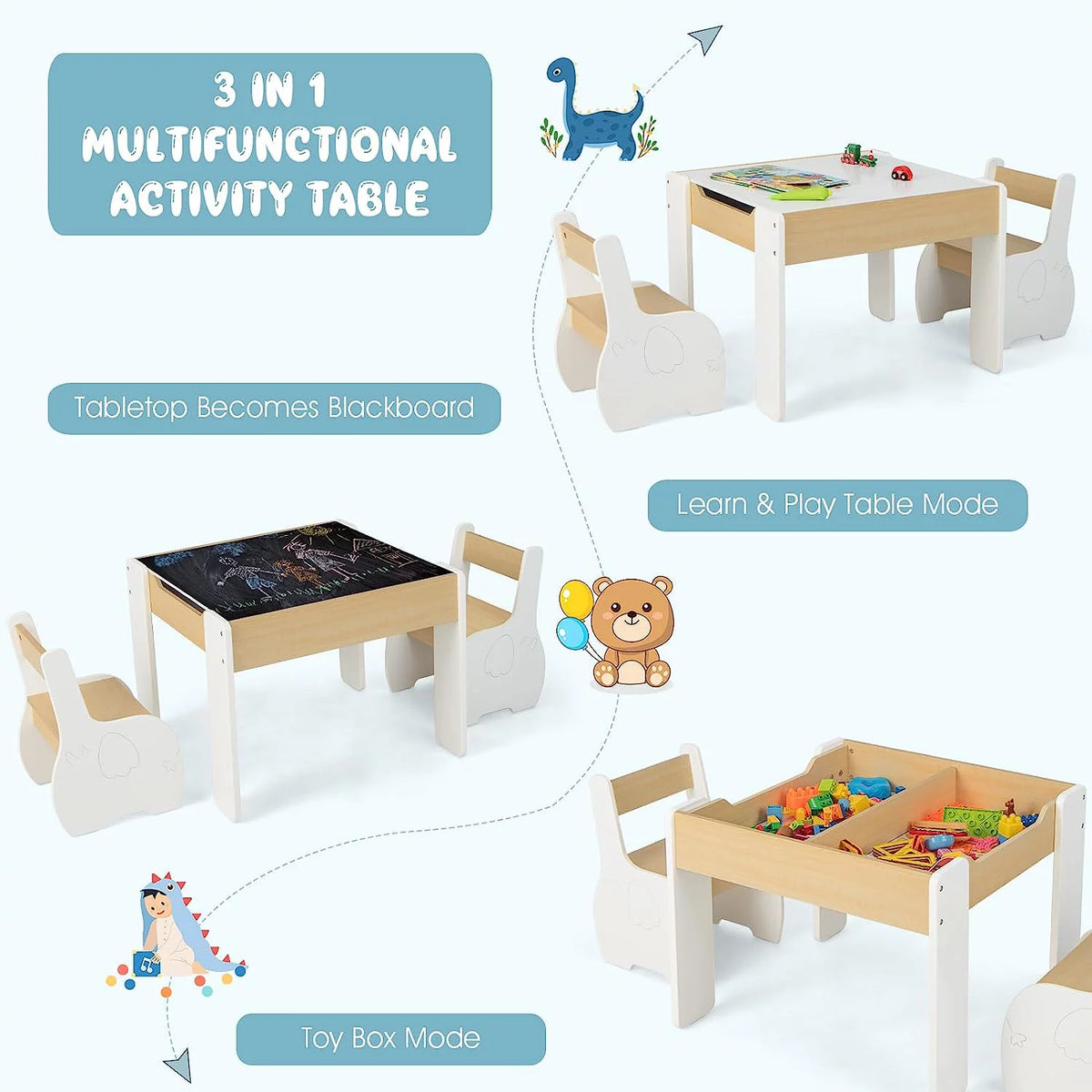 3 in 1 Kids Table and Chair Set with Storage I1084