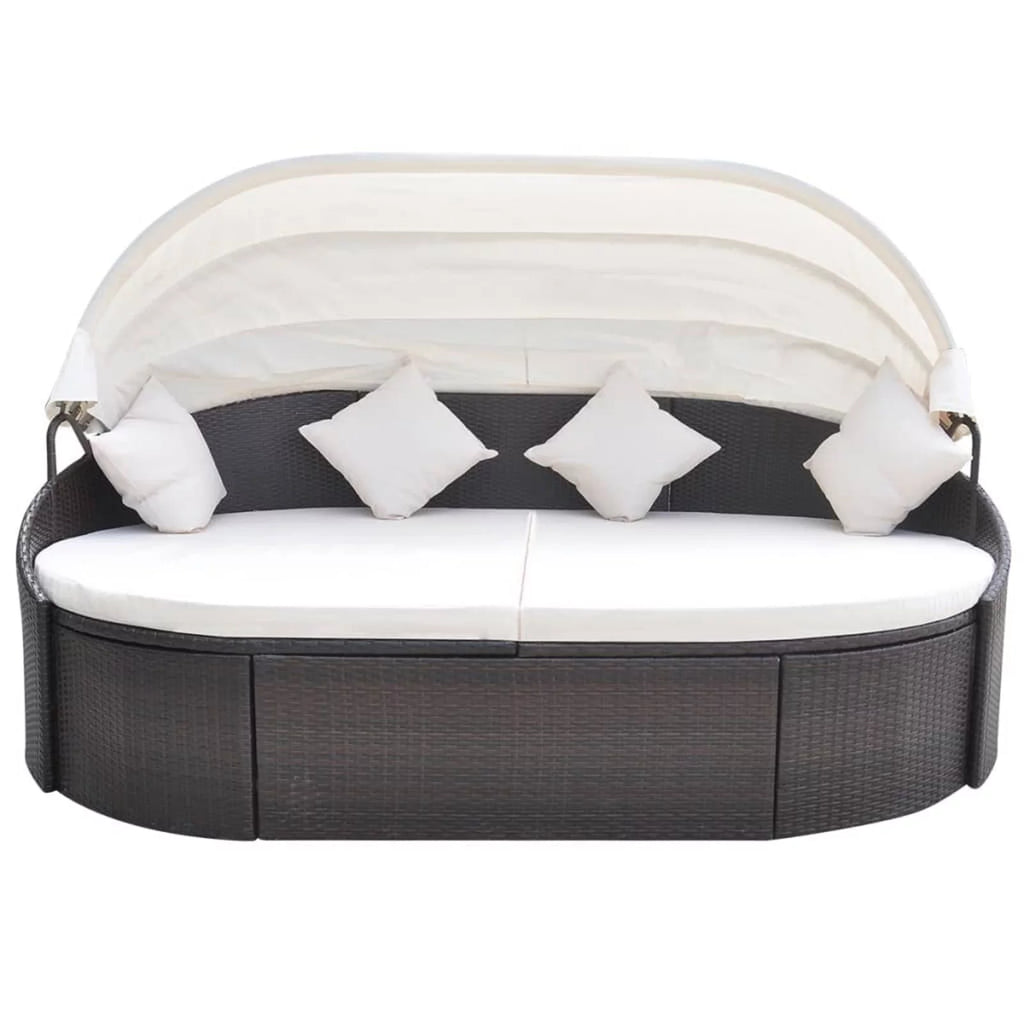 Patio Bed with Canopy Poly Rattan Brown M327