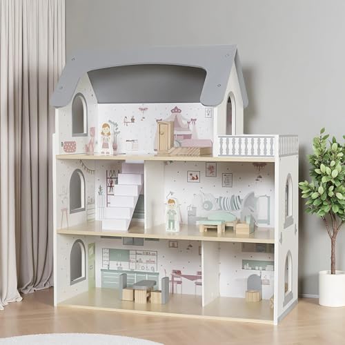 Wooden Playhouse with Balcony and 12 PCS Accessories B58212
