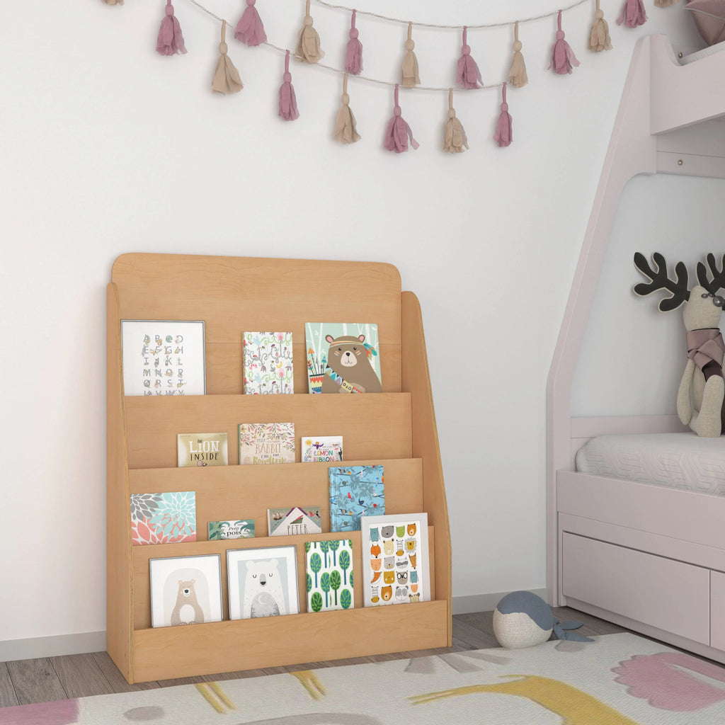 Natural Wood Book Storage Shelf with 4 Storage Slats I18216