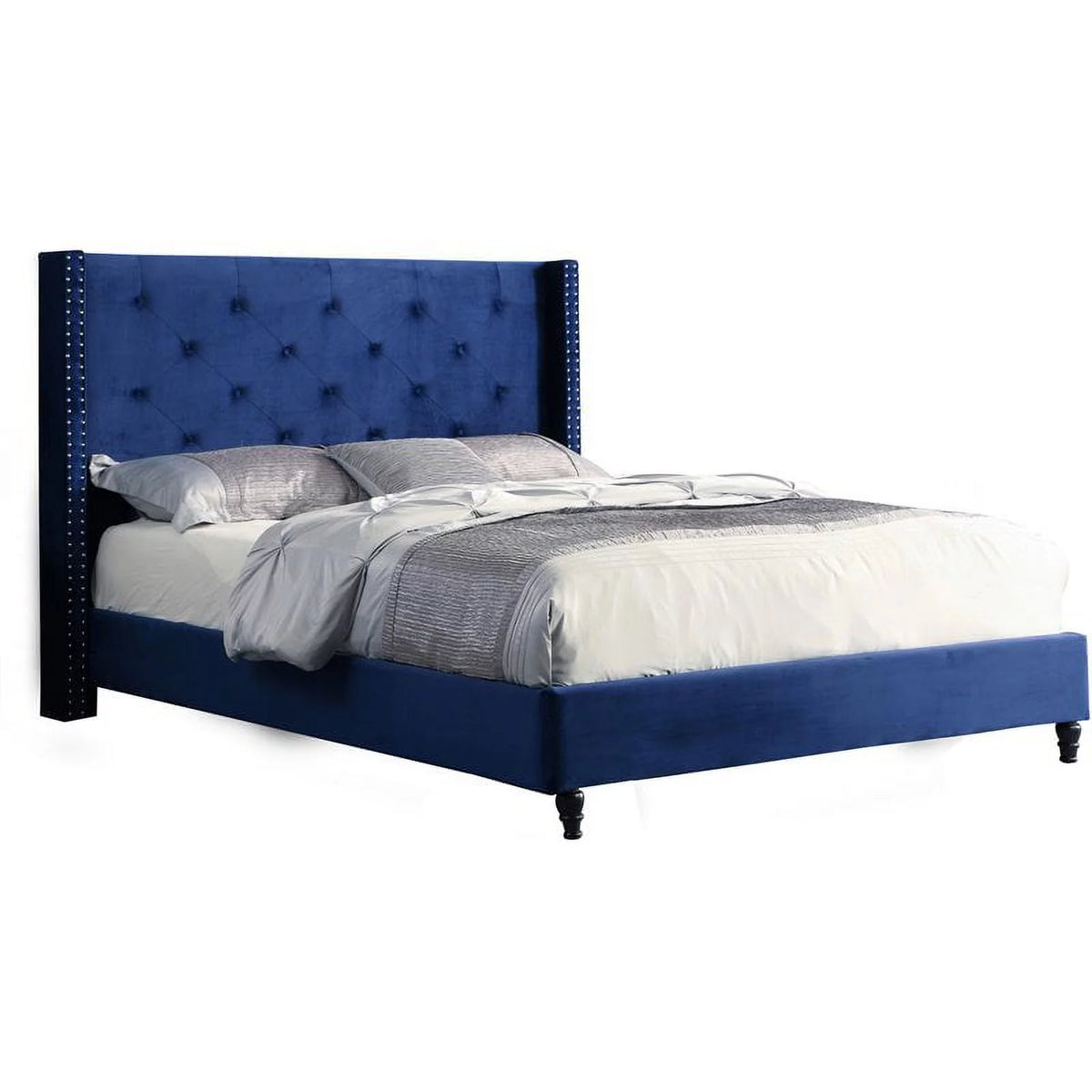 Blue Velvet Upholstered Wingback King Bed A319
