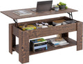 Brown Lift Top Coffee Table with Hidden Compartment and Storage Shelf H9442