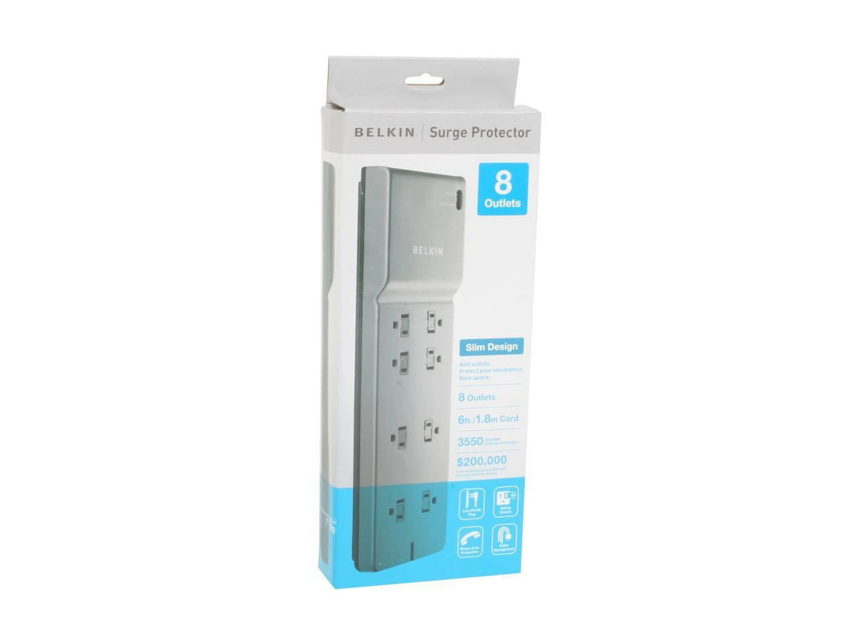 8 Outlet Surge Protector with 6 ft Cord, Black T9324
