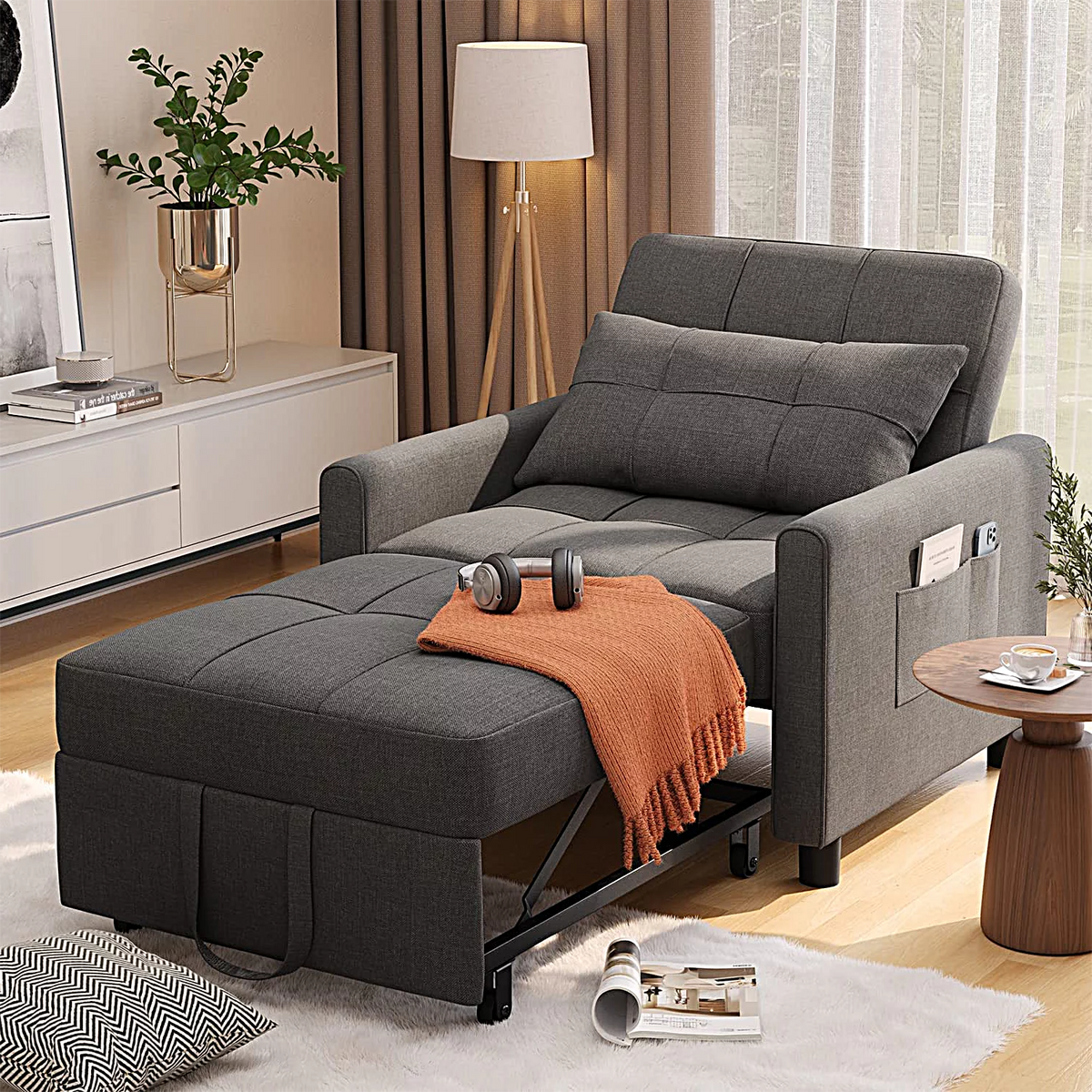 Light Gray Convertible Sofa Bed Q20718