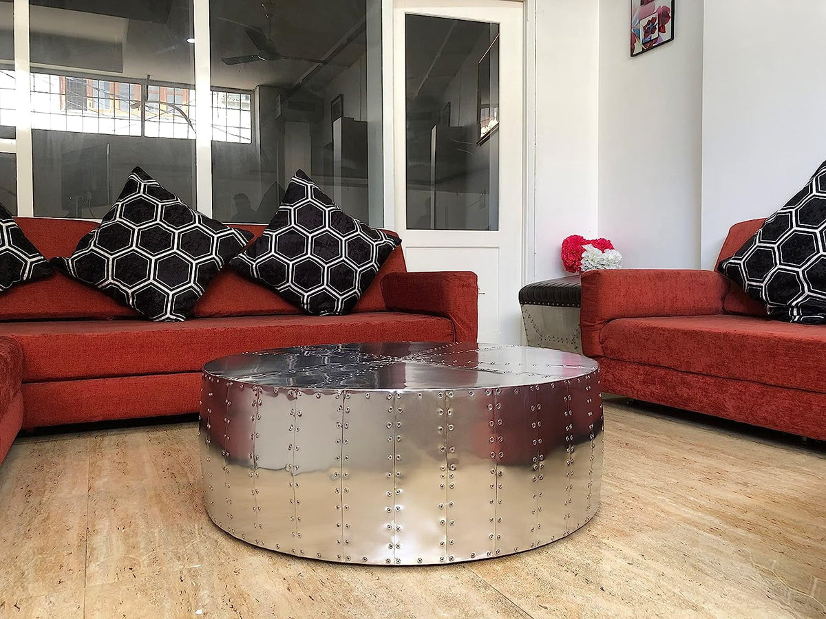 Aluminum Drum Shaped Coffee Table 36 Inches W849